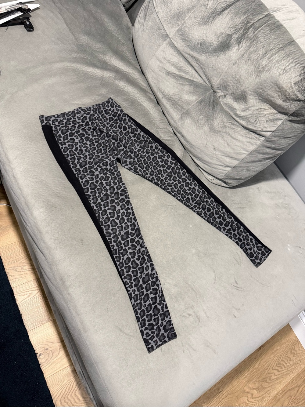 Puma Gray Leopard Print Leggings with Black Side Panels